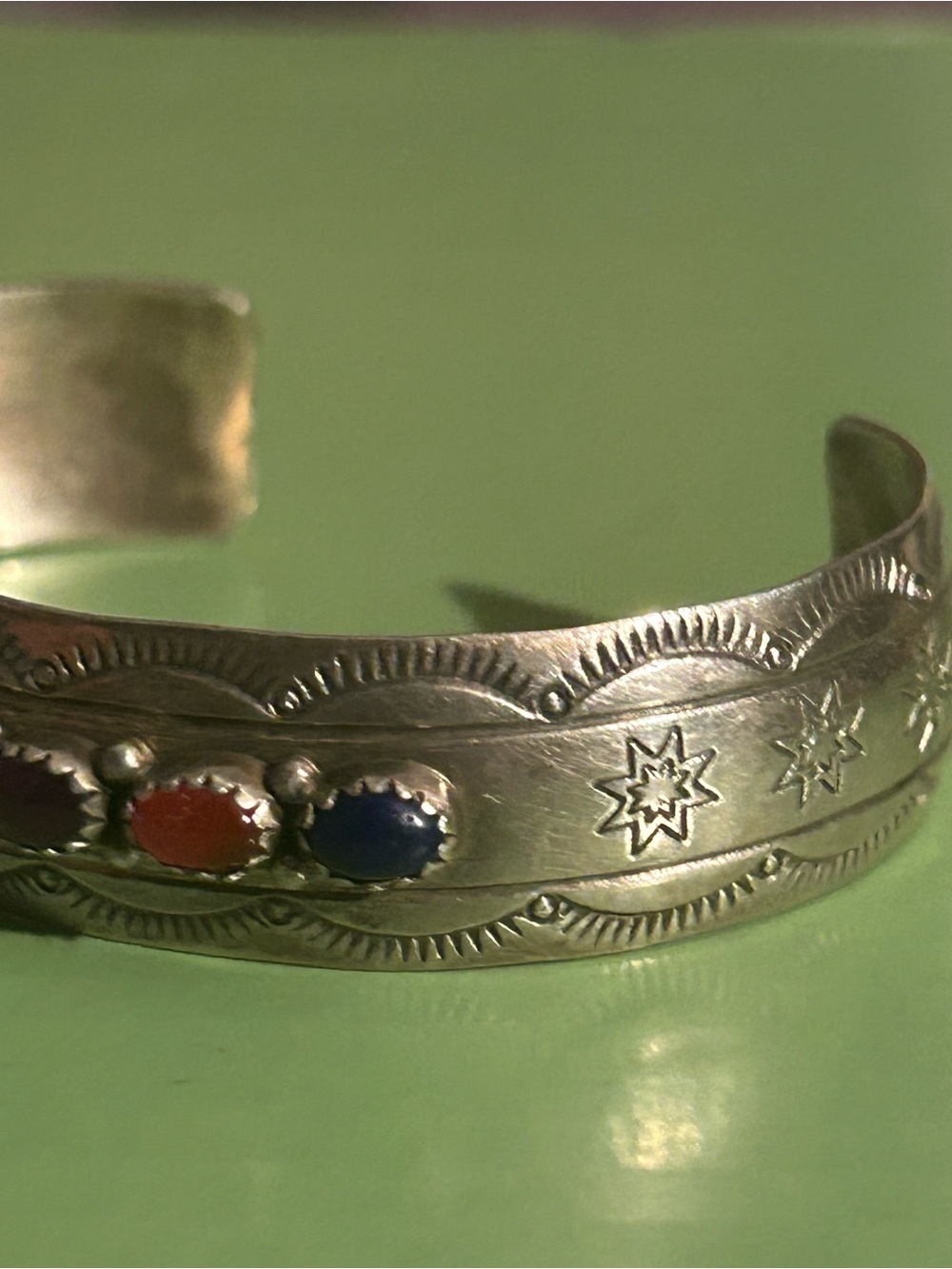 Multistone Sterling Silver Cuff Bracelet - Colorful Gem Accents Yazzie - Picture 15 of 16
